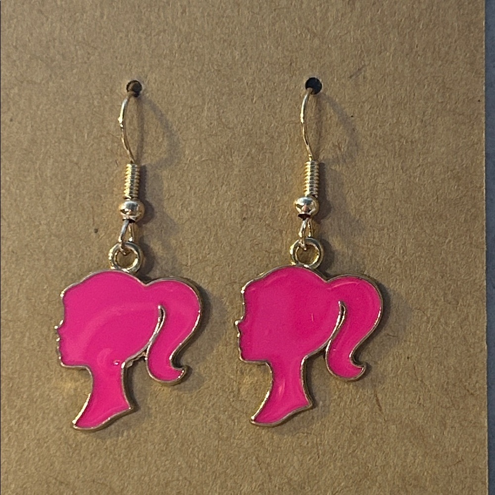 Pink Barbie logo dangle earring